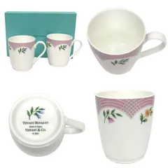 セール　TIFFANY＆Co.　ティファニー　 TIFFANY BOUQUET　ティファニーブーケ　マグカップ　ペアセット　フラワー　ピンク【未使用】【新古品】【中古】TIFFANY　食器　aq8370