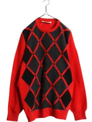 【お得なクーポン配布中!】 80s スコットランド製 プリングル アーガイル ウール ニット セーター メンズ M / PRINGLE 80年代 ヴィンテージ 薄手 クルーネック 総柄 赤