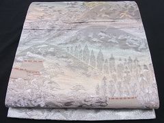 平和屋野田店■六通柄袋帯　唐織　名勝風景文　錦プラチナ箔　金銀糸　逸品　n-je2371