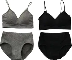 select shop Tomorrow スポーツ ブラ セット フリーサイズ ノンワイヤー ショーツ ジュニア 上下セット 小学生 中学生 高校生 レディース ヨガ ジム ナイトブラ マタニティ 授乳(ブラックグレー,  Free Size)