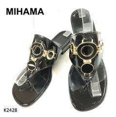 ミハマ　トングサンダル　金具　エナメル　Mサイズ　ブラック　日本製