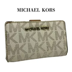 ??マイケルコース MKロゴ 二つ折り財布 ベージュ系