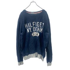 HILFIGER DENIM ロゴ スウェット プリント スウェット XL サイズ トミーヒルフィガー ネイビー 古着卸 アメリカ仕入 t2406-3056