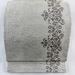 【美品】 袋帯 名品 紅花染 幾何学模様 ベージュ 六通 正絹 【中古】