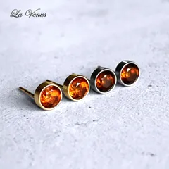 ✴︎希少石✴︎ つけっぱなしOK 天然 マデイラシトリン 宝石質AAA 一粒 ベゼルピアス 4mm 316 サージカルステンレス 金属アレルギー対応 両耳用 ペア 11月誕生石