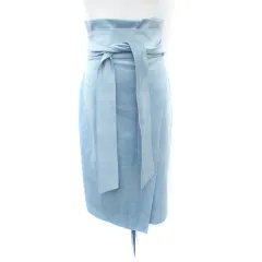 ジャスグリッティー JUSGLITTY タイトスカート ミモレ丈 ベルト付き スエード調 1 水色 ライトブルー /HO35