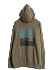 【お得なクーポン配布中!】 ノースフェイス 両面 プリント スウェット フード パーカー メンズ L 古着 The North Face プルオーバー 裏起毛 トレーナー アウトドア 緑