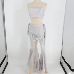 【ベリーダンス用衣装】グレー レッスン着 上下セット 灰色 レース生地 トップス フレアパンツ セット ラメ 花柄 煌びやか ダンス用衣装 練習着 伸縮性 ファッション レディース おしゃれ コスチューム