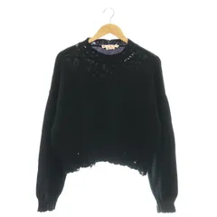 マルニ MARNI CREW NECK L/S SWEATER デストロイクロップドセーター ボクシーフィット ニット ロゴ ダメージ加工 46 ブラック /DO ■OS