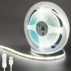 クリアヒル（Clearhill）5V COB LEDストリップライト スイッチ付き 2M 昼白色 6500K LED320個/M 幅8mm 非防水IP20 1M USBスイッチケーブル DIY 家庭のインテリア用 0
