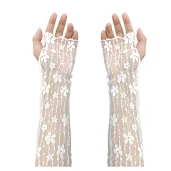 【数量限定】結婚式 運転 冷え対策 紫外線対策 日焼け防止 薄手 女性 花柄 おしゃれ uv手袋 uvカット グローブ ロング 夏用 指なし レディース アームカバー レース 手袋 [Umeloeo]