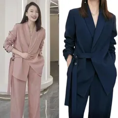 パンツスーツ 上下セット 卒業式 入学式　スーツ レディース　ワイドパンツ ママスーツ オフィスカジュアル フォーマル 発表会 成人式 セットアップ ピンク  ネイビー