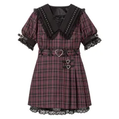 夢展望公式 [新品未使用] ハートベルト角襟ワンピース [パープルチェック] 他カラー別ページ有 dearmylove ワンピース ブラウス・シャツワンピース（半袖） 534355-05