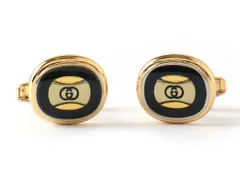美品 GUCCI グッチ カフスリンクス ゴールド ブラック GG ロゴ 良品】GUCCI グッチ カフスボタン GGロゴ インターロッキング
