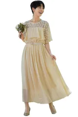 【数量限定】ドレス 結婚式 レース パーティー 切替 胸元 フリル AUNI] ロングドレス ワンピース 2次会 [MORE 1.5次会 お呼ばれ J327012