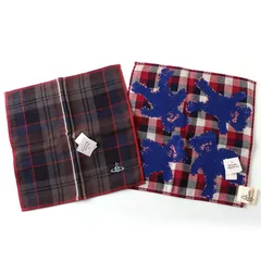 MFI25055② 新品未使用 Vivienne Westwood ヴィヴィアンウエストウッド タオルハンカチ 2枚セット ミニタオル チェック柄 くま ベア オーブ