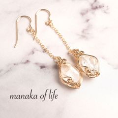 ハーキマーダイヤモンド ピアス フカネ巻き ワイヤーラッピング 14kgf