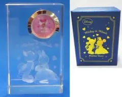 【中古】置き時計・壁掛け時計(キャラクター) ミッキー＆ミニー(ピンク) プレミアム クリスタルクロック ウェディングドリームVer. 「ディズニー」
