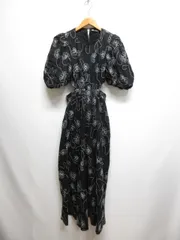 ザラ ZARA 美品 五分袖 花刺繍 マキシ ワンピース XS 黒 ブラック コットン 背中開き