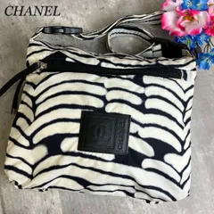 【良品】 CHANEL シャネル ショルダーバッグ トートバッグ スポーツ ゼブラ柄 ロゴ型押し ナイロン レザー 肩掛け レディース ホワイト 白色 ブラック 黒色