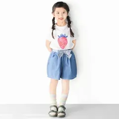 エルコペック ライトデニムショートパンツ デニム リボン ベルト付き 子供服 キッズ 女の子 小学生 かわいい パンツ 110 120 130 140 150