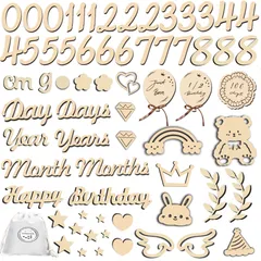 月齢フォト 66枚 天然木製 レターバナー ベビーマンスリーカード ニューボーンフォト 記念日フォト ウッドレター 月齢カード 成長記録 出産祝い 撮影用 寝相アート 男の子 女の子 月齢フォトグッズ ベビー用品 新生児 赤ちゃん 飾り付け