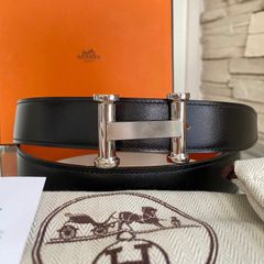 【新品・未使用】HERMES コンスタンス　ボックスカーフ　ベルト　ブラックオレンジ