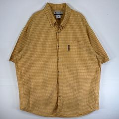 古着 コロンビア Columbia シアサッカー 半袖シャツ ワンポイント ロゴ チェック 大きいサイズ XXL  イエロー マルチカラー メンズ