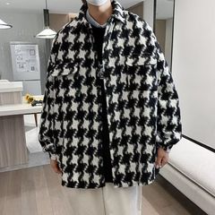 秋冬トレンド　テーラードジャケット　メンズ 　XL　千鳥柄　韓国ファッション
