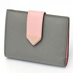 プラダ / PRADA　サフィアーノタブ 折り財布 / トライアングル ロゴ ウォレット　1MV204　サフィアーノレザー　グレー/ピンク  【中古】 商品番号 S-158134