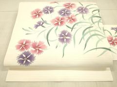 新品未使用 長尺 □ 絽縮緬 染縫 テッセン クレマチス 夏帯 名古屋帯 