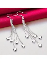 ジュエリー レディース イヤーアクセサリー 925シルバーメッキ 5つのハート型 スネークチェーン ロングドロップピアス レディース ウェディング 婚約 パーティー ファッションジュエリー