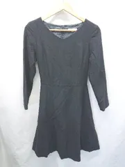 ◇ ◎ ⊆ NATURAL BEAUTY BASIC ウール混 長袖 膝丈 フレア ワンピース サイズM ネイビー レディース E  【1410230012107】