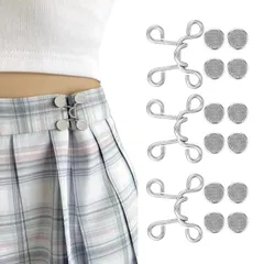 【在庫セール】3セット) (シルバー 調節可能 ゆるゆるのジーンズ/ズボン/スカート/Tシャツ/パーカーなどを調節する取り外し可能ボタン ウエストバックル 取付簡単 付け替え デニム 縫い目ない リベット付き 調整ボタン 縮める【3セット】ジーンズ 調整 ウエ