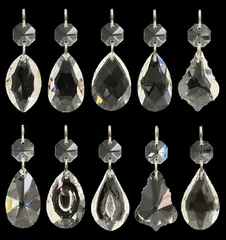 ドロップ型 38mm 透明 10個セット 14mm 八角 ビーズ 付き ティアドロップ クリスタル シャンデリア パーツ 吊り下げ 装飾用 DIY SV-38MIX-12
