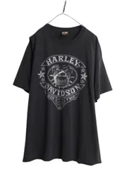 【お得なクーポン配布中!】 ハーレー ダビットソン 両面 プリント Tシャツ メンズ 2XL 黒 古着 バイク ドッグ キャラクター アニマル イラスト 大きいサイズ ブラック