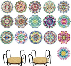 SALUDABLE ダイヤモンドアート キット コースター 16枚 ビーズアート 手芸 大人 子供(マルチカラー(1))