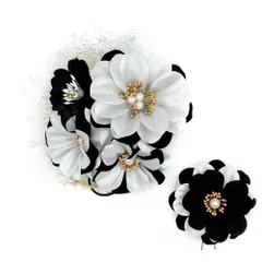 髪飾り 成人式 振袖 前撮り 袴 2点セット 花 シルバー 黒 ラメ ベロア調 レース 花ごころ 造花 大きい 小さい 和装 大人可愛い No.12-0819