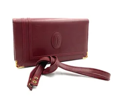 ■美品■Cartier  カルティエ　must de Cartier マストドゥカルティエ　2way ショルダーバッグ クラッチバッグ　レザー　本革　ボルドー　ゴールド金具　肩がけ　ロゴ　レディース