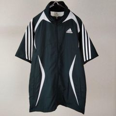 adidas アディダス 半袖 スタンドカラー ジップアップシャツ フルジップ 3ストライプ ワンポイントロゴ メンズ Mサイズ 古着 ストリート テック系