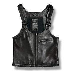 参考上代68200円 UNUSED 19AW LEATHER STRAP VEST レザーストラップ ベスト ジレ 牛革 アンユーズド US1159 ブラック 2 94435A7