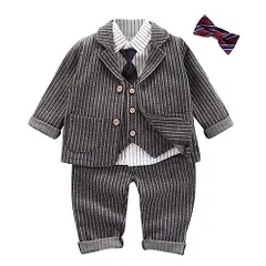 グレー_80 [しあわせ倉庫] ベビー フォーマル 6点セット 男の子 セットアップ スーツ ベスト シャツ 蝶ネクタイ ネクタイ 七五三 結婚式 子供服 春 秋 冬 (グレー,80cm)