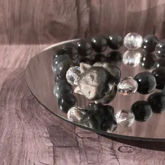 天然石 ブレスレット 九尾 シルバーオブシィディアン 水晶 アイリスクォーツ