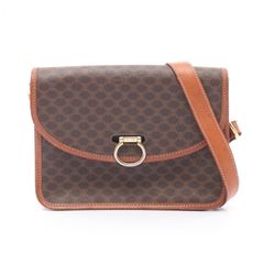 セリーヌ CELINE ショルダーバッグ マカダム ブラウン系 PVCコーティングキャンバス レザー マカダム ショルダーバッグ レディース Used B