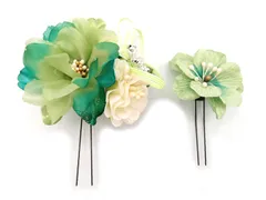 髪飾り 成人式 振袖 浴衣 袴 ２点セット 緑 結婚式 入学式 入園式 卒園式 卒業式 七五三 753 ブライダル 前撮り 和装 日本製 花 かんざし フォーマル 簪 花飾り バラ 薔薇 着物 人気 グリーン W 30 323-285 u851　Si