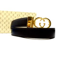 GUCCI　グッチ　オールドグッチ　ベルト　ウエスト　ロゴバックル　ダークブラウン　レザー　ゴールド