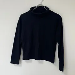【UNIQLO】ユニクロ　ブラック　S　リブニットトップス　無地　シンプル　カジュアル　タートルネック