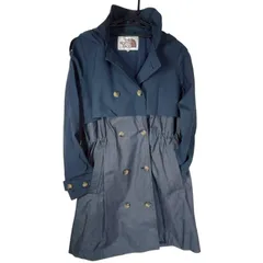 ノースフェイス トレンチコート ネイビー グレー Lサイズ フード付 ウエストギャザー ケープ風ヨーク ダブルブレストコート DRYVENT