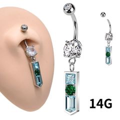 へそピアス 14G 揺れる グリーン スティック ステンレスピアス 可愛いピアス 誕生日 プレゼント へそぴ