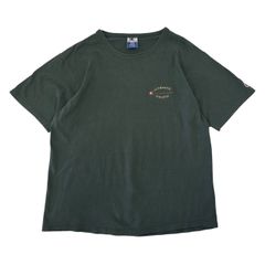 Lサイズ 90s 古着 Champion 刺繍ロゴ ワンポイント Tシャツ フェード グリーン